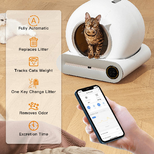 Tucker Murphy Pet™ Selfcleaning Cat Litter Box, Automatic 65l+9l Large